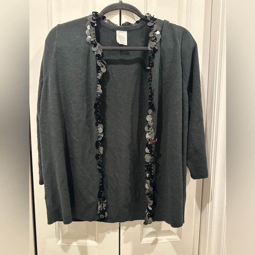 Sequin Trimmed Black Cardigan Size 1X EUC